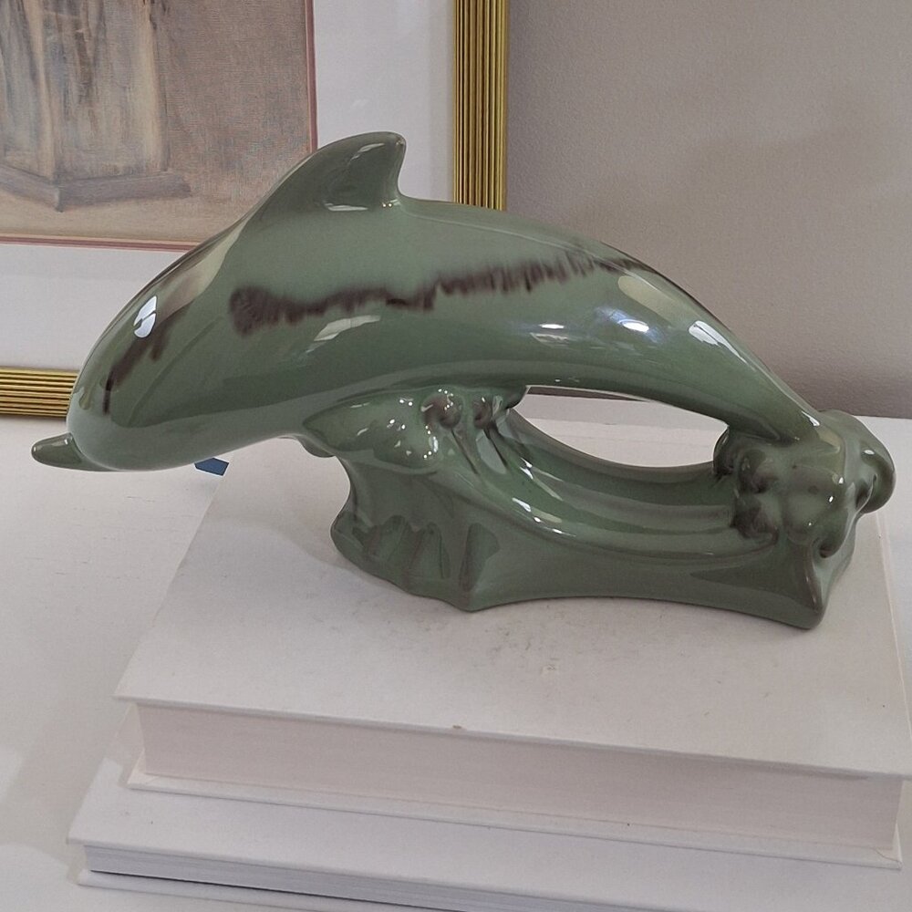 Vintage BLUE MOUNTAIN POTTERY Dolphin Celadon Green glaze BMP
